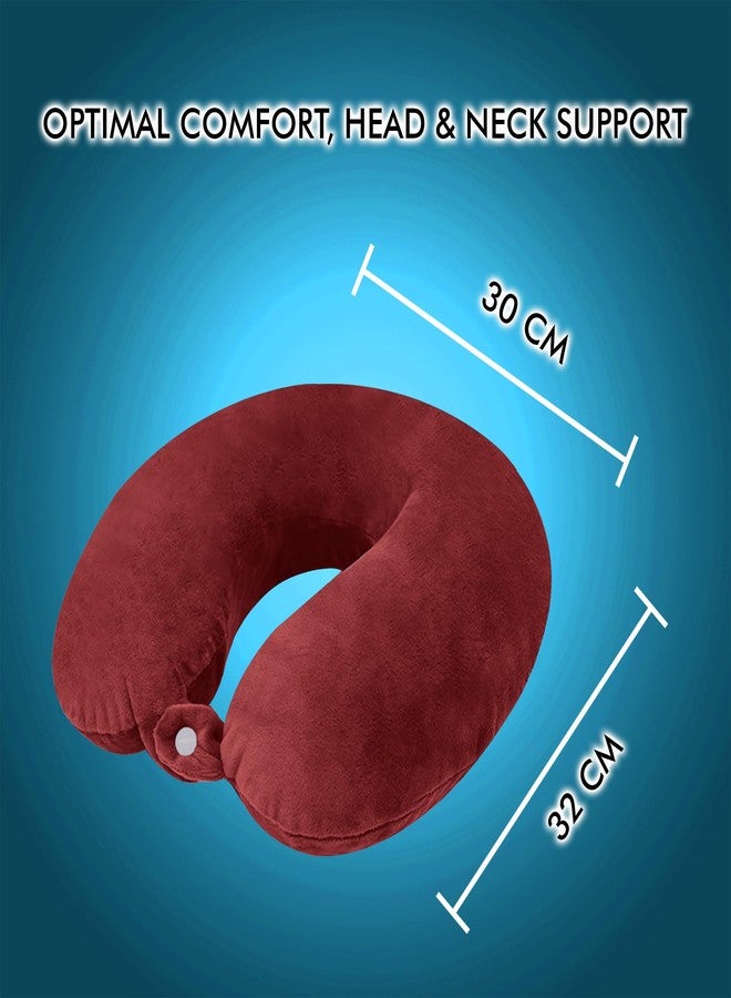 GREELI U Shaped Neck Pillow Soft Fiber Filled Travel Cushion with Snap Button, Comfortable Fabric, Neck Support for Flight, Bus, Car, Neck Pillow for Pain Relief (Red) - Image 3